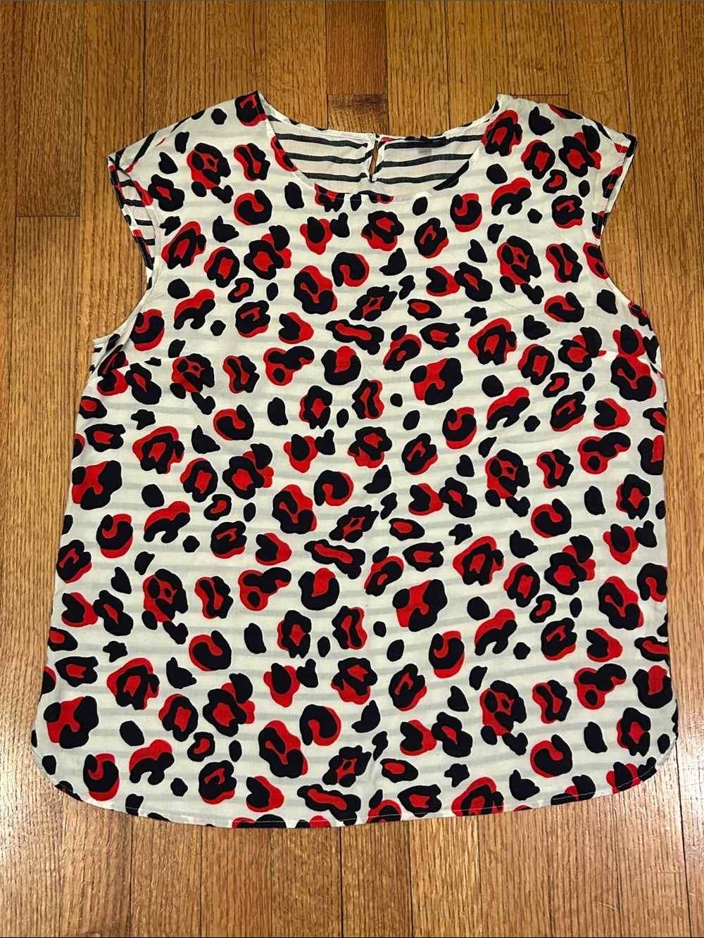 Talbots Red and Black Leopard Print Cap-Sleeve Blouse Size LP